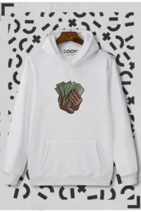 Para Baskılı Beyaz Kapüşonlu Sweatshirt-alttext1