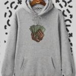 Para Baskılı Gri Kapüşonlu Sweatshirt - S-alttext1
