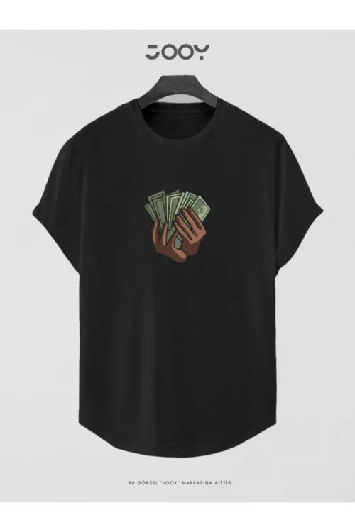 Para Baskılı Slim Fit Oval Kesim T-Shirt