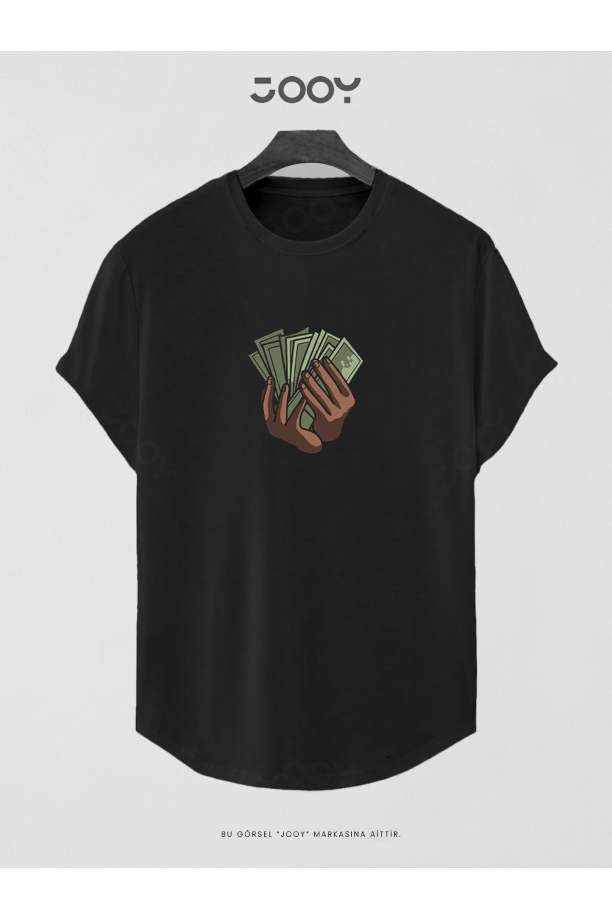 Para Baskılı Slim Fit Oval Kesim T-Shirt