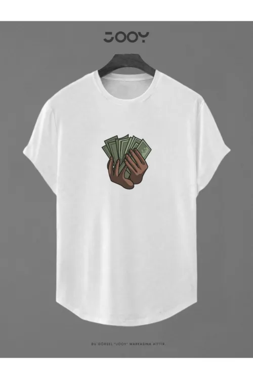 Para Baskılı Slim Fit Oval Kesim T-Shirt