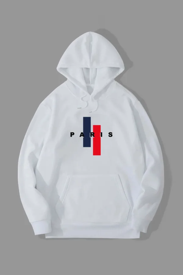 Paris Renkli Baskılı Beyaz Kapüşonlu Sweatshirt - L-alttext3