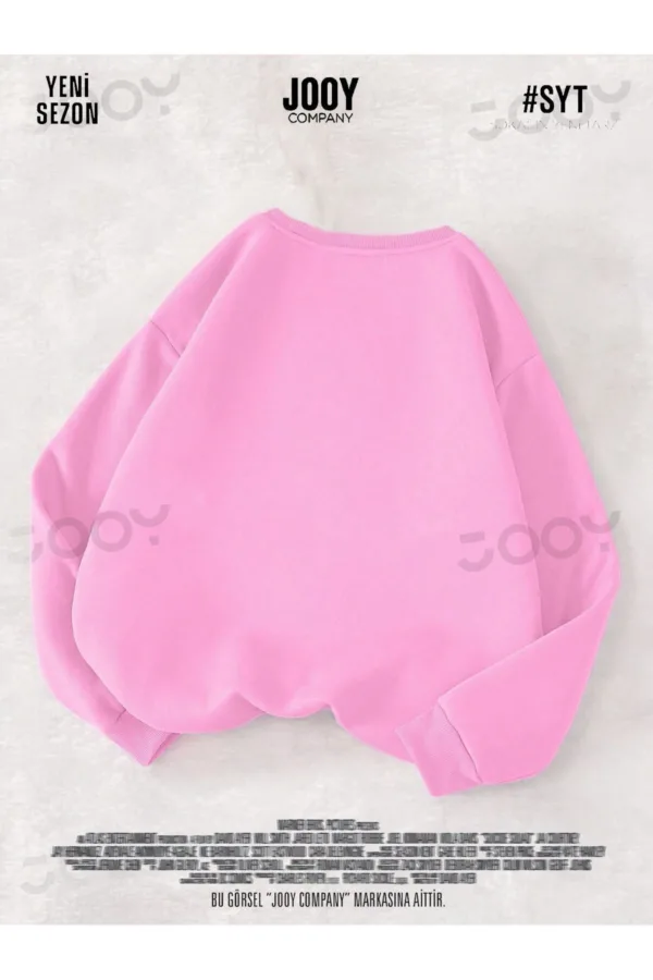 Pembe 3 iplik Bisiklet Yaka Düz Baskısız Basic Sweatshirt - M-alttext2