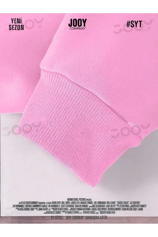 Pembe 3 iplik Bisiklet Yaka Düz Baskısız Basic Sweatshirt - M-alttext3