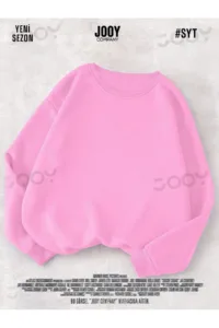 Pembe 3 iplik Bisiklet Yaka Düz Baskısız Basic Sweatshirt-alttext1