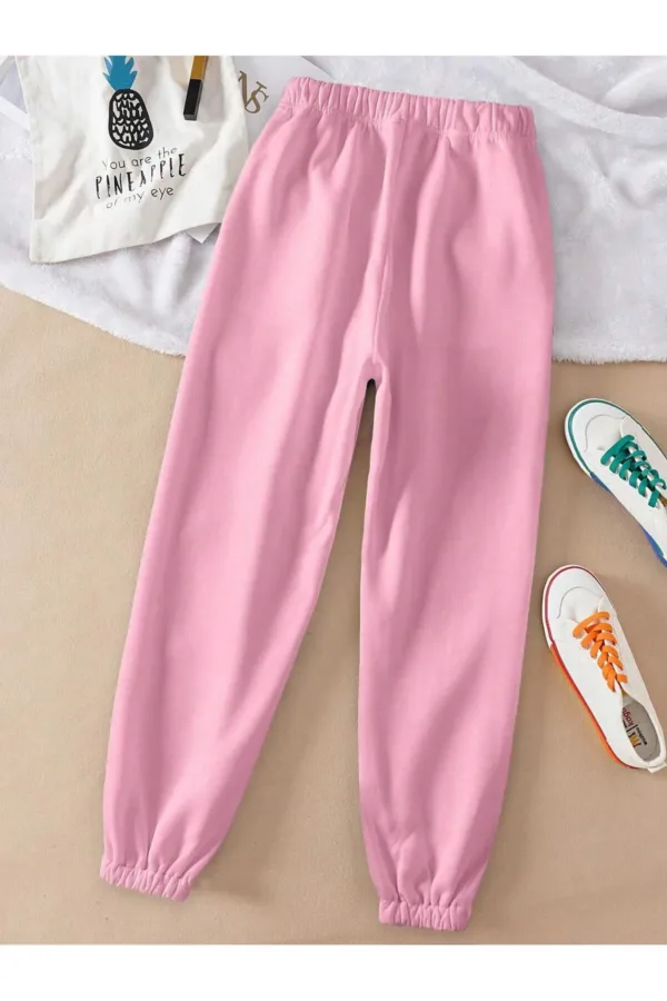 Pembe Bel Paça Lastikli 3 İplik Kalın Pamuklu Kadın Jogger Eşofman Altı - XL-alttext2