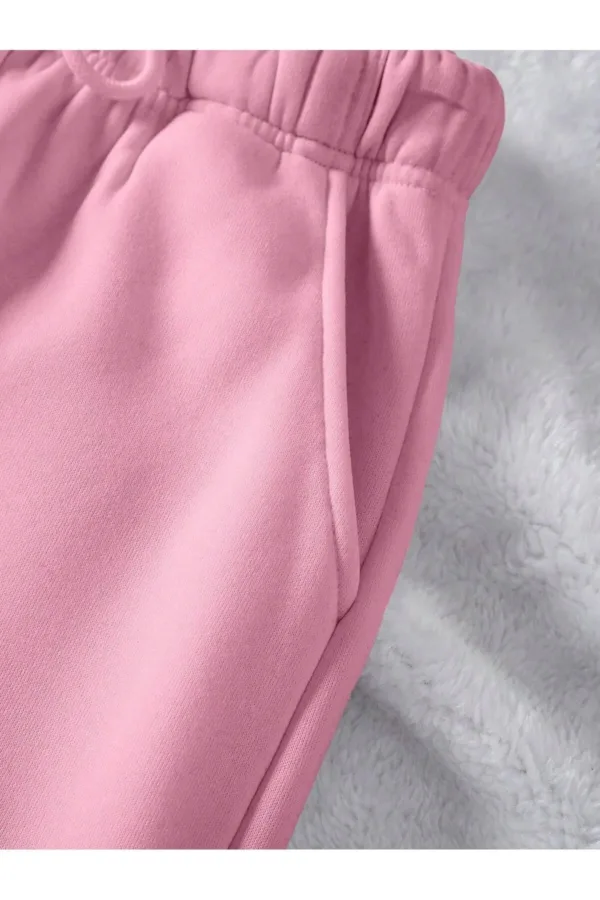 Pembe Bel Paça Lastikli 3 İplik Kalın Pamuklu Kadın Jogger Eşofman Altı - XL-alttext3