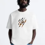 Pençe Baskılı Beyaz Oversize Tshirt-alttext1