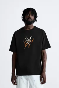 Pençe Baskılı Siyah Oversize Tshirt-alttext1