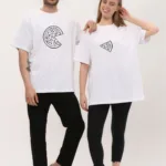Pizza Dilimi Tasarım Sevgili Çift Kombini Beyaz Oversize Tshirt 2'li Set - XL-alttext1