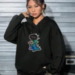 Renkli Dinazor Tasarım Kadın Kapüşonlu Sweatshirt - S-alttext1