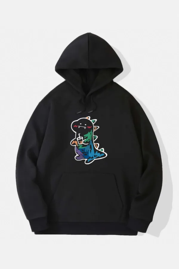 Renkli Dinazor Tasarım Kadın Kapüşonlu Sweatshirt - S-alttext3