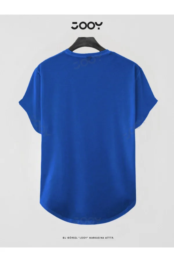 Saks Mavi Düz Baskısız Basic Slim Fit Oval Kesim T-Shirt - 2XL-alttext2