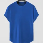 Saks Mavi Düz Baskısız Basic Slim Fit Oval Kesim T-Shirt - 2XL-alttext1