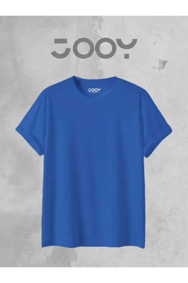 Saks Mavi Oversize Geniş Kalıp Düz Baskısız Basic Tshirt - XL-alttext2