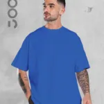 Saks Mavi Oversize Geniş Kalıp Düz Baskısız Basic Tshirt - XL-alttext1