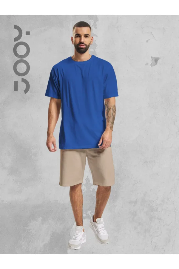 Saks Mavi Oversize Tshirt - Bej Penye Şort Takım - XL-alttext1