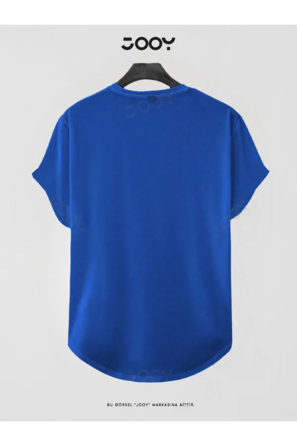 Saks Mavi Tüy Baskılı Oval Kesim Slim Fit T-Shirt - L-alttext2