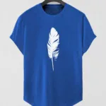 Saks Mavi Tüy Baskılı Oval Kesim Slim Fit T-Shirt - L-alttext1