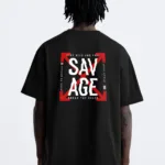 Savage Baskılı Siyah Oversize Tshirt - L-alttext1