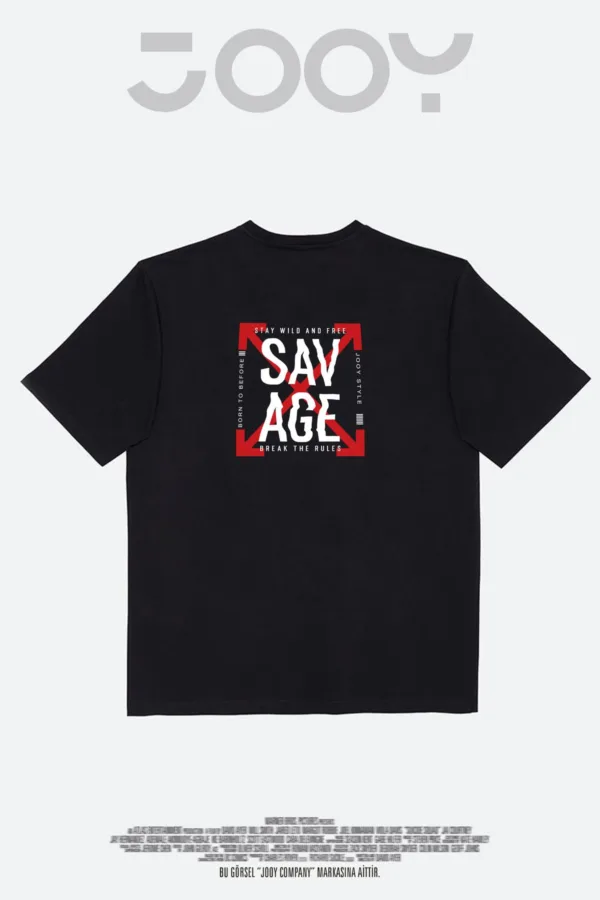 Savage Baskılı Siyah Oversize Tshirt - L-alttext3