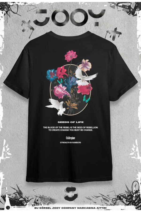 Seeds Of Life Tasarım Siyah Oversize Tshirt - XL-alttext1