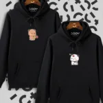 Sevgili Ayıcık Tasarım Çift Kombini Siyah Kapüşonlu Sweatshirt 2'li Set - S/S-alttext1