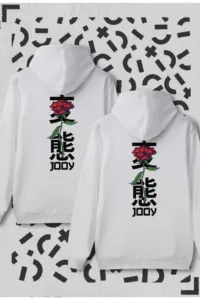 Sevgili Çift Kombini Japan Rose Beyaz Kapüşonlu Sweatshirt 2'li Set-alttext1