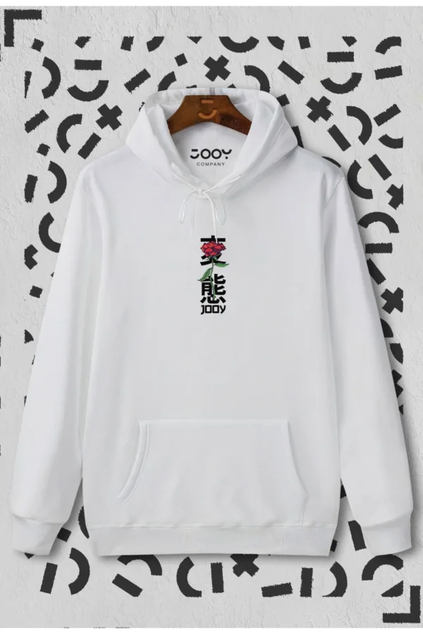 Sevgili Çift Kombini Japan Rose Beyaz Kapüşonlu Sweatshirt 2'li Set - M-alttext5