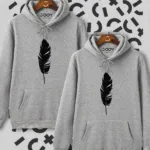 Sevgili Çift Kombini Tüy Baskılı Gri Kapüşonlu Sweatshirt 2'li Set - S/S-alttext1