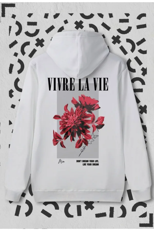Sevgili Çift Kombini Vivre La Vie Beyaz Kapüşonlu Sweatshirt 2'li Set - M-alttext4