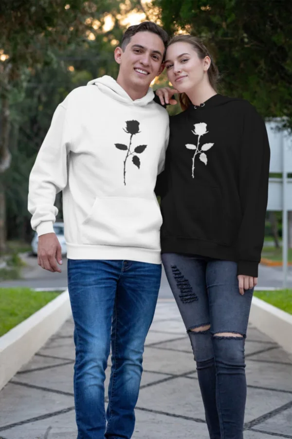 Sevgili Çift Kombinleri Gül Tasarım Siyah Beyaz 2'li Set - XL-alttext1