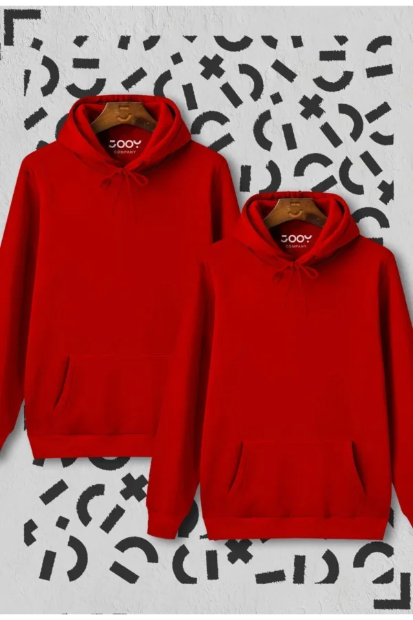 Sevgili Çift Kombinleri Manifest More Love Baskılı 2 Ürün Kırmızı Hoodie Kapüşonlu Sweatshirt - L-alttext3