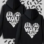 Sevgili Çift Kombinleri Manifest More Love Baskılı 2 Ürün Siyah Kapüşonlu Sweatshirt Hoodie - XL-alttext1