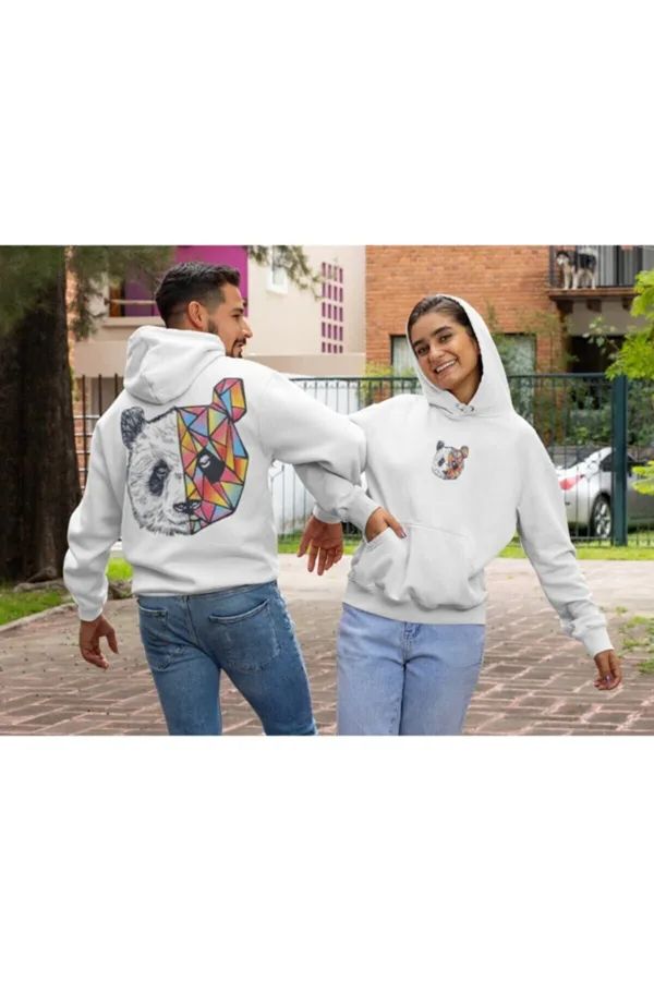 Sevgili Çift Kombinleri Panda Tasarım 2 Ürün Beyaz Kapüşonlu Sweatshirt - XL-alttext3