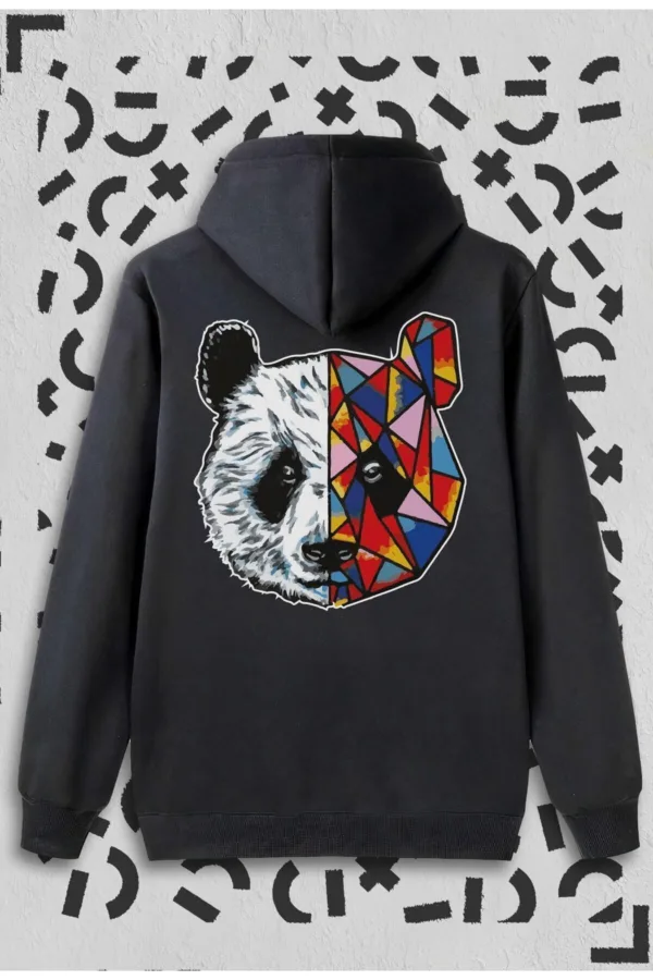 Sevgili Çift Kombinleri Panda Tasarım 2 Ürün Siyah Kapüşonlu Sweatshirt - XL-alttext3