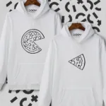 Sevgili Çift Kombinleri Pizza Slice 2 Ürün Beyaz Kapüşonlu Hoodie Sweatshirt - M/XL-alttext1
