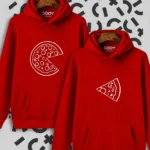 Sevgili Çift Kombinleri Pizza Slice 2 Ürün Kırmızı Kapüşonlu Hoodie Sweatshirt - L-alttext1