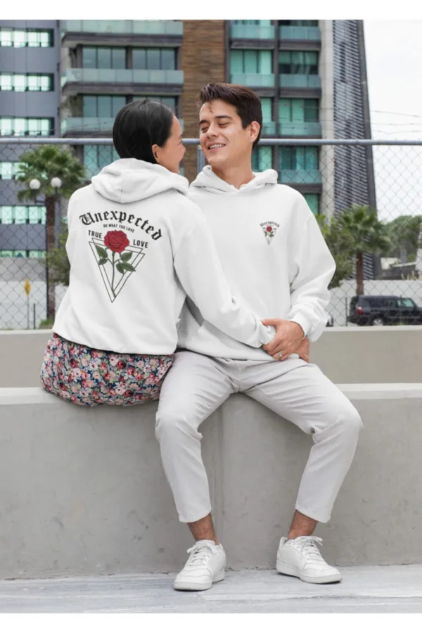 Sevgili Çift Kombinleri Unexpected 2 Ürün Beyaz Kapüşonlu Sweatshirt - XL-alttext3