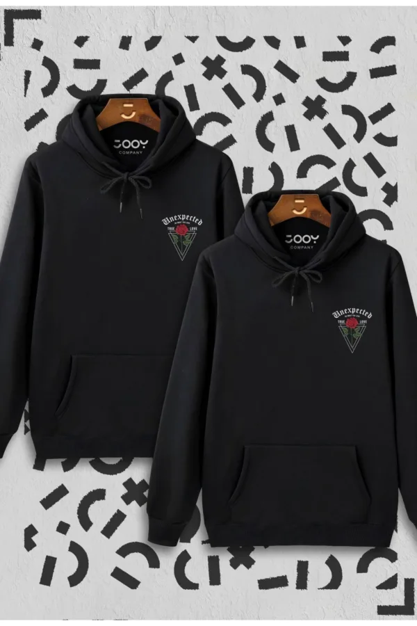 Sevgili Çift Kombinleri Unexpected 2 Ürün Siyah Kapüşonlu Sweatshirt - XL-alttext3