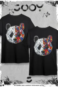 Sevgili Kombini Panda Baskılı Siyah Oversize Tshirt 2'li Set-alttext1