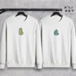 Sevimli Dinazor Baskılı Sevgili Çift Kombini Bisiklet Yaka Sweatshirt 2'li Set - S/M-alttext1