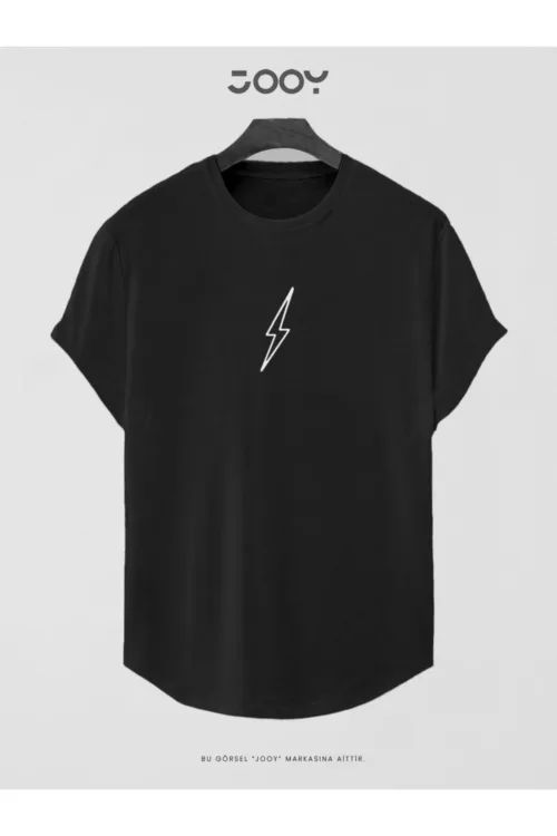 Şimşek Baskılı Slim Fit Oval Kesim T-Shirt