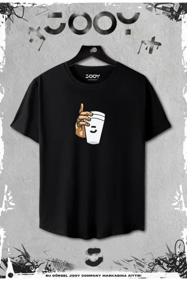 Siyah 2'li Set Bardak Baskılı Slim Fit Oval Kesim Tshirt - XL-alttext2