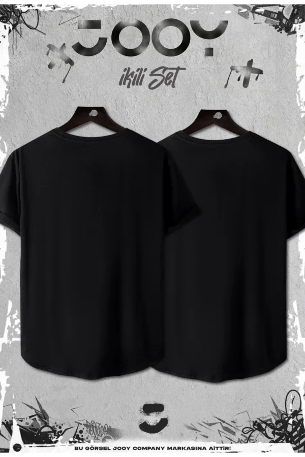 Siyah 2'li Set Brooklyn Baskılı Slim Fit Oval Kesim Tshirt - XL-alttext2