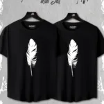 Siyah 2'li Set Tüy Baskılı Slim Fit Oval Kesim Tshirt - L-alttext1
