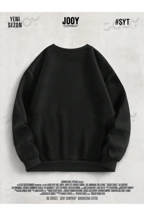 Siyah 3 iplik Bisiklet Yaka Düz Baskısız Basic Sweatshirt - L-alttext2