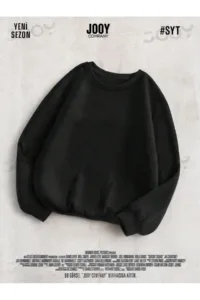 Siyah 3 iplik Bisiklet Yaka Düz Baskısız Basic Sweatshirt-alttext1