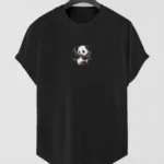 Siyah Bambu Panda Baskılı Slim Fit Oval Kesim T-Shirt - M-alttext1