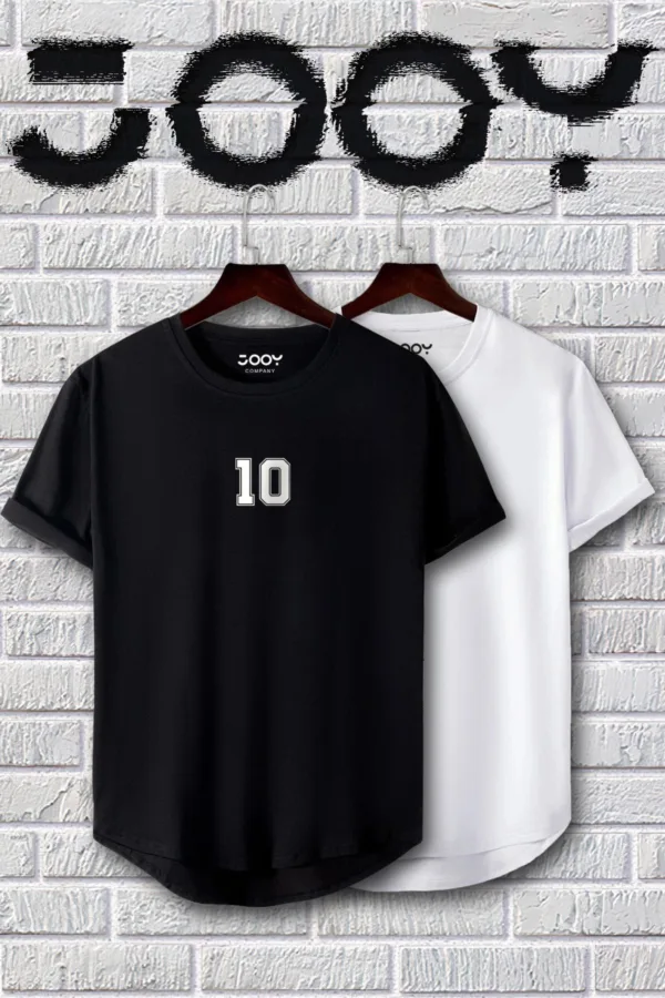 Siyah Beyaz 10 Numara Slim Fit Tshirt 2'li Set - S-alttext1